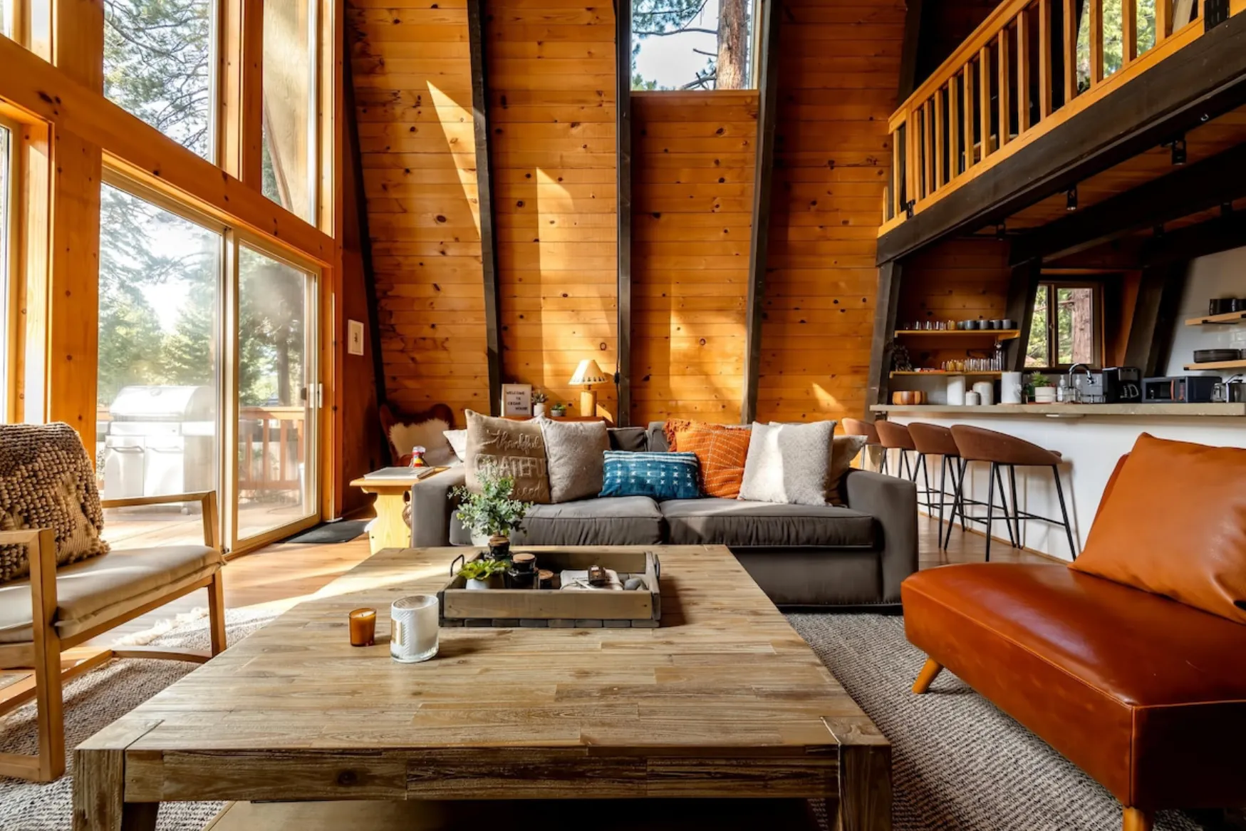 Cozy A-frame cabin interior