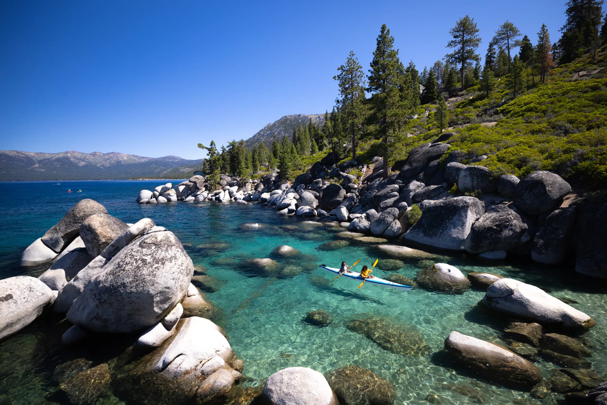 Kayaking in crystal clear Tahoe waters